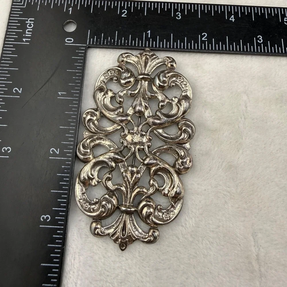 Vintage Filigree Brooch Floral Silver Tone